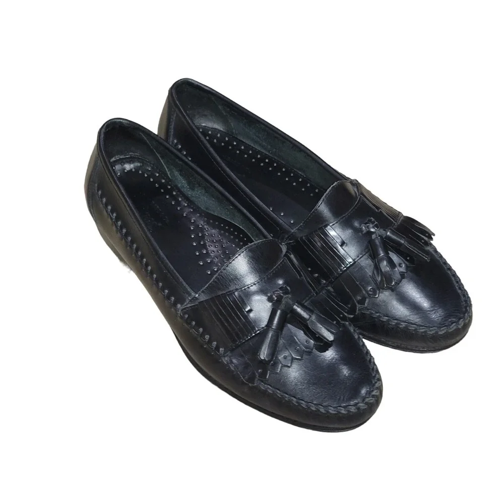 G. H. Bass Men's Black Tassel Kiltie Loafers Leather Slip On Shoes‎ Sz 9.5 M